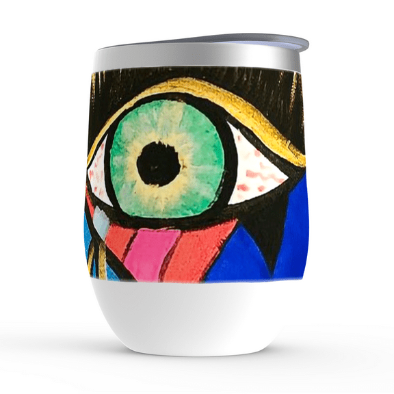 Motley Eye Stainless Steel Stemless Wine Tumbler 12oz | Gift | Bpa Free | Vacuum Insulated Double-Wall | With Lid