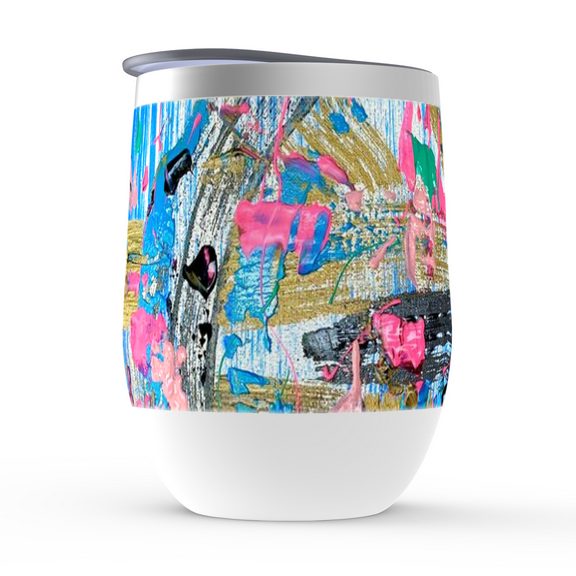 Motley Eye Stainless Steel Stemless Wine Tumbler 12oz | Gift | Bpa Free | Vacuum Insulated Double-Wall | With Lid