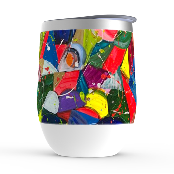 Motley Eye Stainless Steel Stemless Wine Tumbler 12oz | Gift | Bpa Free | Vacuum Insulated Double-Wall | With Lid