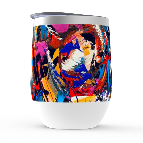 Motley Eye Stainless Steel Stemless Wine Tumbler 12oz | Gift | Bpa Free | Vacuum Insulated Double-Wall | With Lid