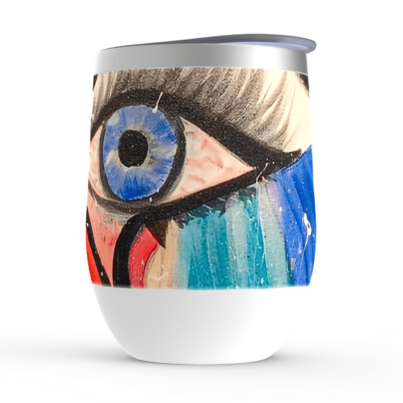 Motley Eye Stainless Steel Stemless Wine Tumbler 12oz | Gift | Bpa Free | Vacuum Insulated Double-Wall | With Lid