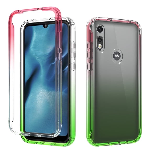 Moto E 2020 Case, KAESAR Full-Body Rugged Ultra Transparency Hybrid Protective Case With Built-in Screen Protector for Moto E 2020 (Red/Green)