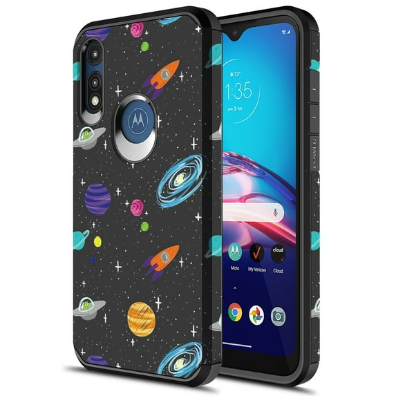 Moto E 2020 Case, KAESAR Hybird Drop Protection Sleek Slim Dual Layer Shockproof Colorful Graphic Armor Case For Motorola E 2020 (Space)
