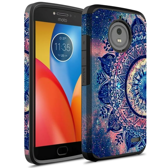 Moto E4 Case, KAESAR Hybrid Dual Layer Shockproof Hard Cover Graphic Fashion Cute Colorful Silicone Skin for Motorola Moto E 4th Generation (Purple Mandala)