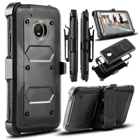 Moto E4 Case, Moto G5 Case, Mignova Shockproof Protection Case Cover with Swivel Belt Clip and Kickstand for Motorola Moto E (4th Generation)/Moto G (5th Generation) (Black)