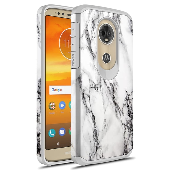 Moto E5 Plus Case, Moto E5 Supra Case,KAESAR Hybrid Dual Layer Shockproof Hard Cover Graphic Fashion Cute Colorful Silicone Skin Case for Moto E5 Plus (White Marble)