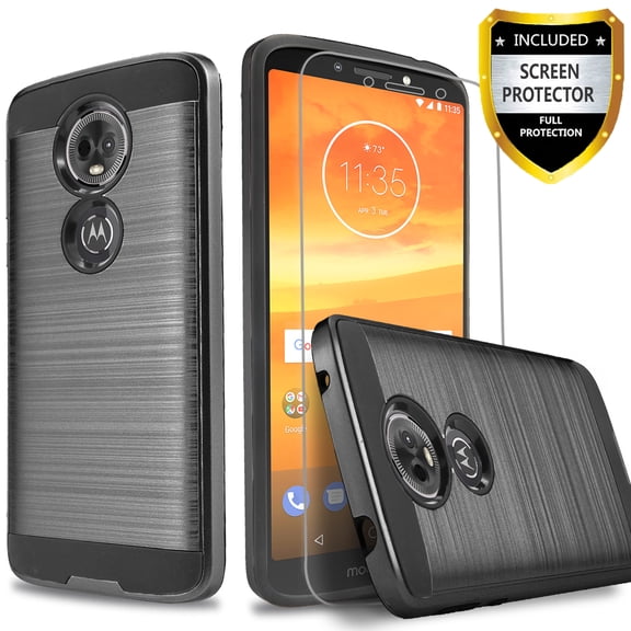 Moto E5 Supra Case, Circlemalls 2-Piece Style Hybrid Shockproof Phone Cover With [Premium Screen Protector] And Touch Screen Pen (Black)