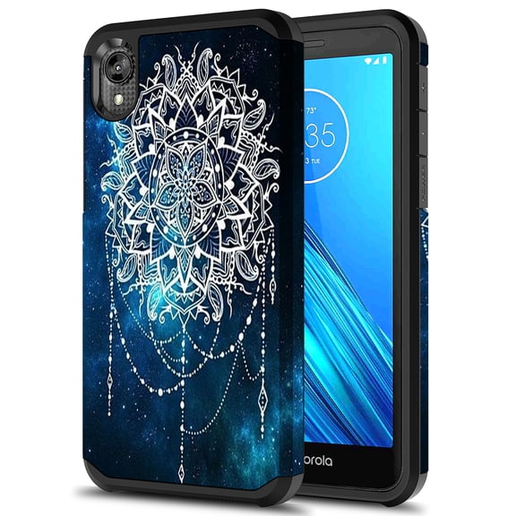 Moto E6 Case, Kaesar Slim Hybrid Dual Layer Shockproof Hard Cover Graphic Fashion Cute Colorful Silicone Skin Cover Armor Case for Moto E6 (Mandala Galaxy)