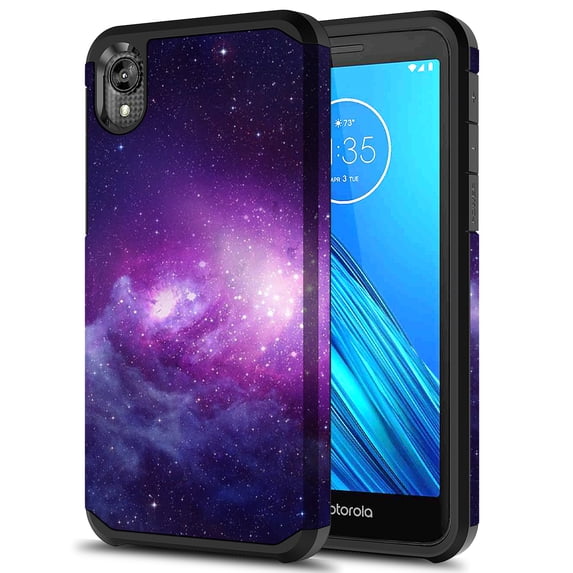 Moto E6 Case, Kaesar Slim Hybrid Dual Layer Shockproof Hard Cover Graphic Fashion Cute Colorful Silicone Skin Cover Armor Case for Moto E6 (Galaxy Cloud)