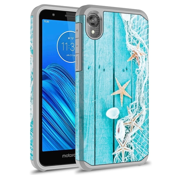 Moto E6 Case, Kaesar Slim Hybrid Dual Layer Shockproof Hard Cover Graphic Fashion Cute Colorful Silicone Skin Cover Armor Case for Moto E6 (Starfish)