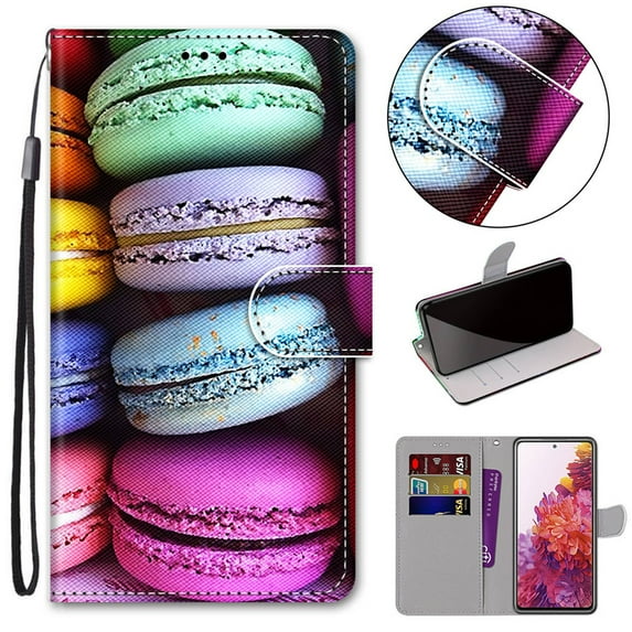 For Moto E6 Case, Mantto PU Leather Phone Case With Hand Rope Strap Cute Painted Flip Card Wallet Credit Slots Magnetic Folio Pattern Kickstand Cover For Motolora Moto E6, Layer Cake