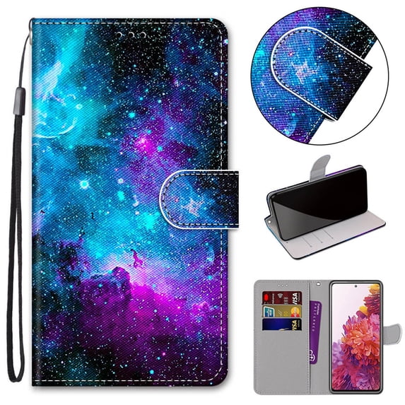 For Moto E6 Case, Mantto PU Leather Phone Case With Hand Rope Strap Cute Painted Flip Card Wallet Credit Slots Magnetic Folio Pattern Kickstand Cover For Motolora Moto E6, Starry sky