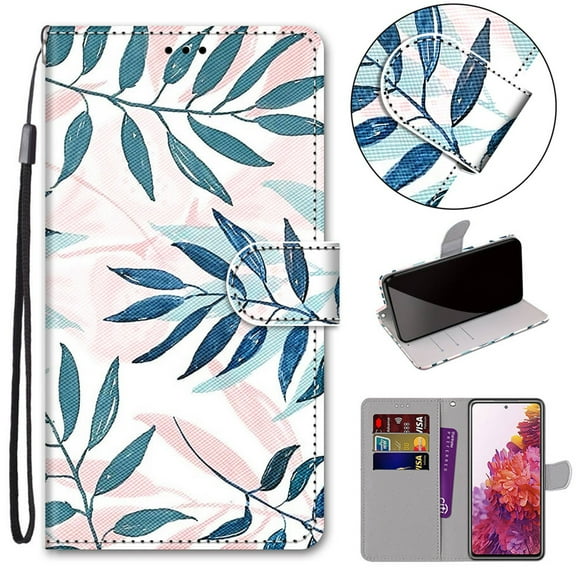 For Moto E6 Case, Mantto PU Leather Phone Case With Hand Rope Strap Cute Painted Flip Card Wallet Credit Slots Magnetic Folio Pattern Kickstand Cover For Motolora Moto E6, Leaf