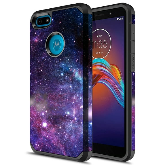 Moto E6 Play Case, KAESAR Hybird Drop Protection Sleek Slim Dual Layer Shockproof Colorful Graphic Armor Case For Moto E6 Play (Galaxy Stardust)