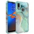 thumbnail image 1 of Moto E6 Plus Case, KAESAR 3-Layer Slim Shockproof Hard Cover Graphic Fashion Cute Skin Armor Case for Moto E6 Plus (Green Marble with Green TPU), 1 of 5