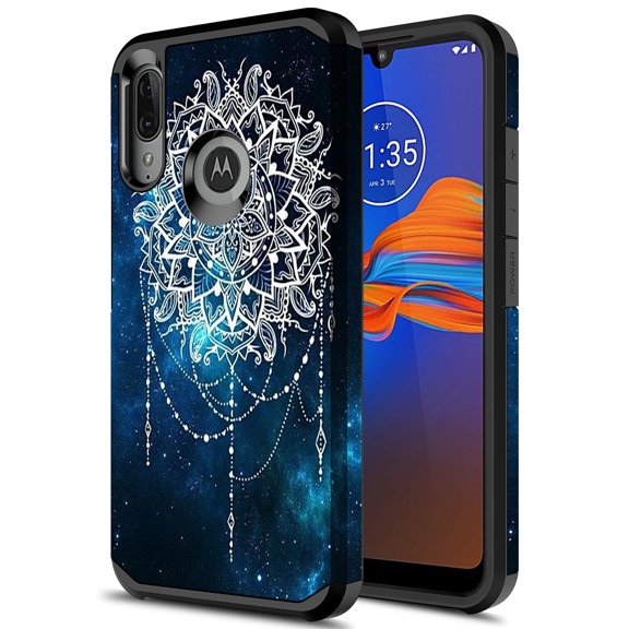 Moto E6 Plus Case, KAESAR Hybird Drop Protection Sleek Slim Dual Layer Shockproof Colorful Graphic Armor Case For Motorola Moto e 6th Generation (Galaxy Mandala)