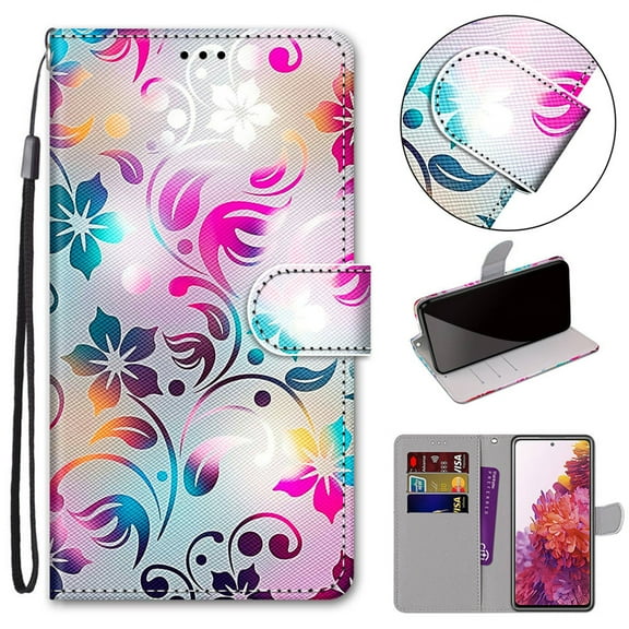 For Moto E6 Plus Case, Mantto PU Leather Phone Case With Hand Rope Strap Cute Painted Flip Card Wallet Credit Slots Magnetic Pattern Kickstand Cover For Motolora Moto E6 Plus, Gradient Flower