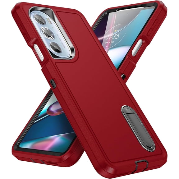 for Moto Edge Plus 2022 Case Moto Edge 30 Pro Case with Kickstand Case 3-Layer Military Grade Protective Case Cover Silicone Shockproof for Motorola Moto Edge Plus+ 2022 Phone Case (Red+Black)