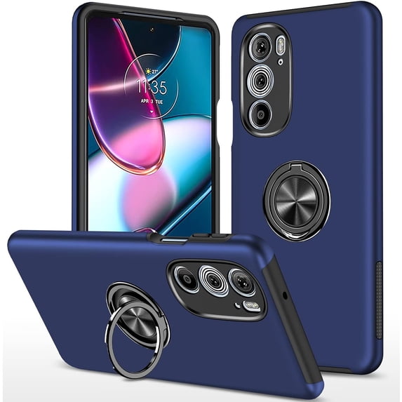 Moto Edge Plus 2022 Case for Motorola Moto Edge 30 Pro Case Grade Shockproof Built-in Ring Holder Kickstand Car Mount Protective Case for Edge Plus 2022 Edge 30 Pro Phone Case (Blue)
