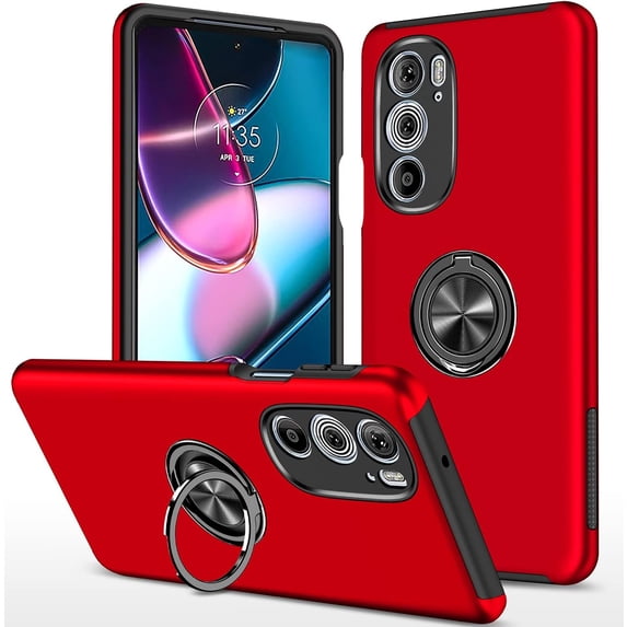Moto Edge Plus 2022 Case for Motorola Moto Edge 30 Pro Case Grade Shockproof Built-in Ring Holder Kickstand Car Mount Protective Case for Edge Plus 2022 Edge 30 Pro Phone Case (Red)