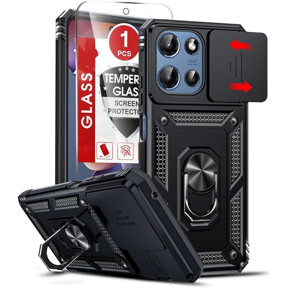 for Moto G-2025 Case/Moto G 2026 Phone G-Play Case: with Slide Camera Cover Screen Protector, Military-Grade Android Funda para Magnetic Stand Motorola G5g 5G 2026, Black