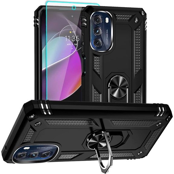 for Moto G 5G 2022 Case, Motorola Moto G 5G Case with HD Screen Protector, [Military Grade 16ft. Drop Tested] Ring Shockproof Protective Phone Case for Motorola G 5G 2022,Black
