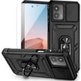 thumbnail image 1 of for Moto G 5G 2023 Case with Slide Camera Cover HD Screen Protector [ Grade 16ft. Drop Tested]  Ring Holder Kickstand Protective Phone Case for Motorola Moto G 5G 2023, Black, 1 of 17