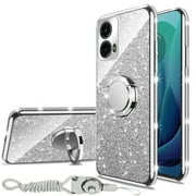 for Moto G 5G 2024 Case (6.6-inch), for Motorola Moto G 5G 2024 Phone Case with Ring Stand Lanyard Girls Women Men Cute Soft TPU Glitter Shockproof Protection Cover - Silver
