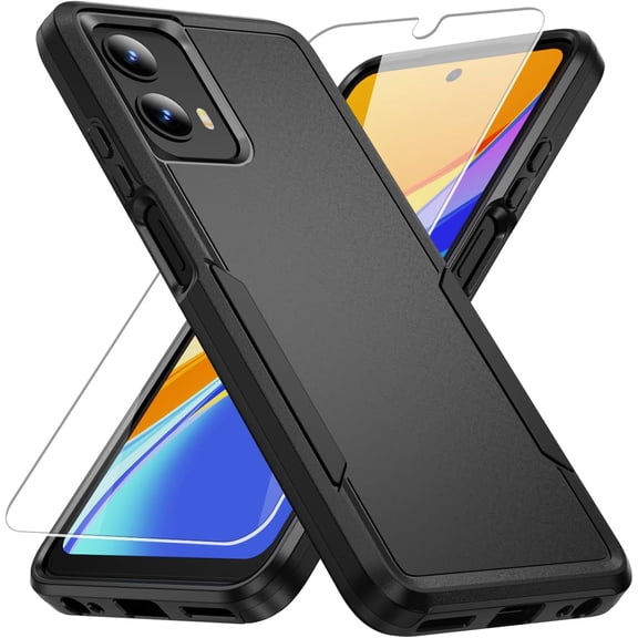 for Moto G 5G 2024 Case,with Screen Protector[Military Grade Drop Tested] Heavy-Duty Tough Rugged Shockproof Protective Case for Motorola Moto G 5G 2024, Black