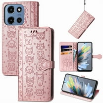 For Moto G 5G (2025) Case Wallet Holder,Magnetic Closure PU Leather Cute Embossed Animal with Wrist Strap, RFID Blocking Card Slots Pocket Flip Kickstand Protective Phone Case,Rosegold