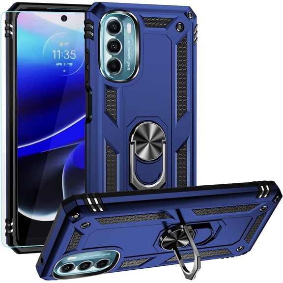 Moto G 5G Navy Blue Case: Military Grade Protection, Ring Holder Kickstand, Screen Protector