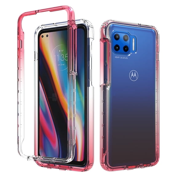 Moto G 5G Plus Case, Moto One 5G Case, Rosebono Full-Body Rugged Ultra Transparency Hybrid Protective Case With Built-in Screen Protector for Motorola One 5G / G 5G Plus (Red)
