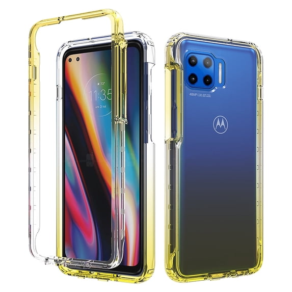 Moto G 5G Plus Case, Moto One 5G Case, Rosebono Full-Body Rugged Ultra Transparency Hybrid Protective Case With Built-in Screen Protector for Motorola One 5G / G 5G Plus (Yellow)