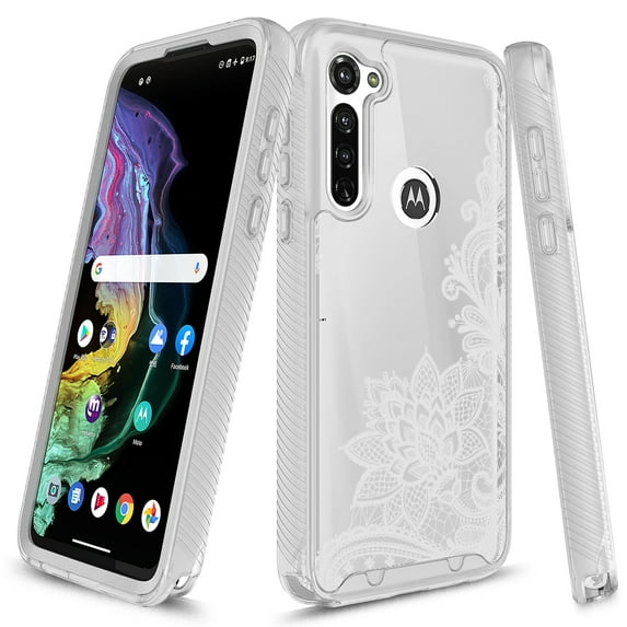 Moto G Fast Case, Rosebono Graphic Design Shockproof Impact Resistant Protective Full-Body Rugged Clear Hybrid Bumper Case For Motorola G Fast (Lace Flower)
