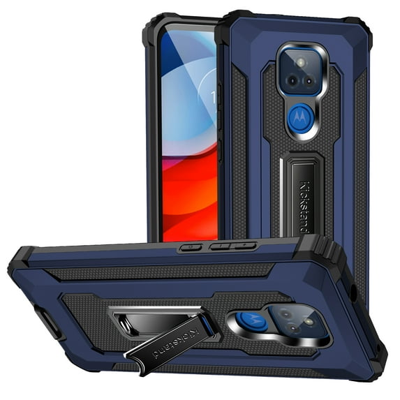 Moto G Play 2021 Case, Rosebono Hybrid Slim Colorful Armor Shockproof Impact Resistant Protective Cover Case With Kickstand For Moto G Play 2021 (Blue)