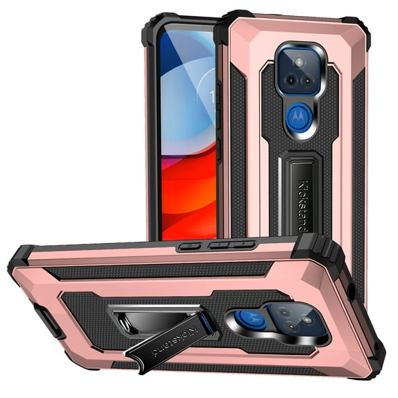 Moto G Play 2021 Case, Rosebono Hybrid Slim Colorful Armor Shockproof Impact Resistant Protective Cover Case With Kickstand For Moto G Play 2021 (Rose Gold)