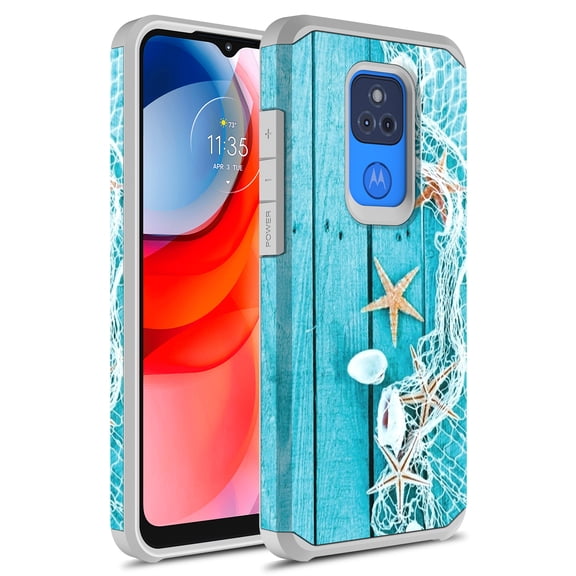 Moto G Play 2021 Case, Rosebono Slim Hybrid Shockproof Hard Cover Graphic Fashion Colorful Skin Cover Armor Case for Moto G Play 2021 (Starfish)