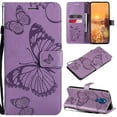 thumbnail image 1 of For Moto G Play 2021 Wallet Case, Kickstand Case with Credit Card Holder, Embossed Butterfly Pattern with Strap Premium PU Leather Magnetic Closure Shockproof Protective Flip Cover, Purple, 1 of 8