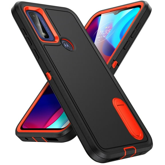 for Moto G Play (2023) Case with Kickstand, [10FT Military Drop Protection] Rugged Heavy Duty Hard PC+Soft Silicone Rubber Bumper Hybrid Triple-Layer Case for Motorola Moto G Play (2023),
Black+Orange