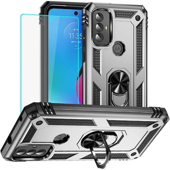 for Moto G Play 2023 Case, Moto G Play 2023 Phone Case with HD Screen Protector, Military Grade Protective Cases with Ring for Moto G Play 2023 (Silver)