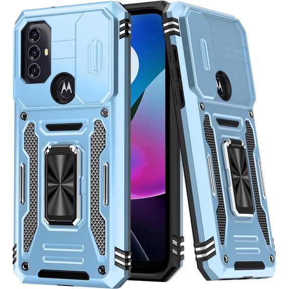 for Moto G-Play-2023-Case/Moto G Power 2022 Case/Moto G Pure Case,Sliding Camera Cover,-Grade Heavy Duty Cover with Kickstand Protective Phone Case Light Blue