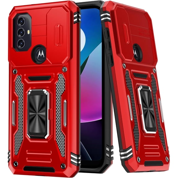 for Moto G-Play-2023-Case/Moto G Power 2022 Case/Moto G Pure Case,Sliding Camera Cover,Military-Grade Heavy Duty Cover with Magnetic Kickstand Protective Phone Case Red