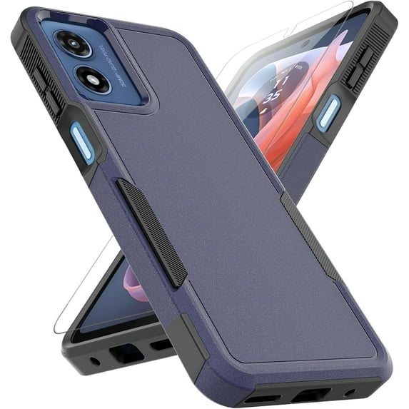 for Moto G Play 2024 Case: Dual Layer Protective Heavy Duty Cell Phone Cover Shockproof Rugged with HD Screen Protector - Military Protection Bumper Tough - Motorola Moto G Play 4G 2024, Blue