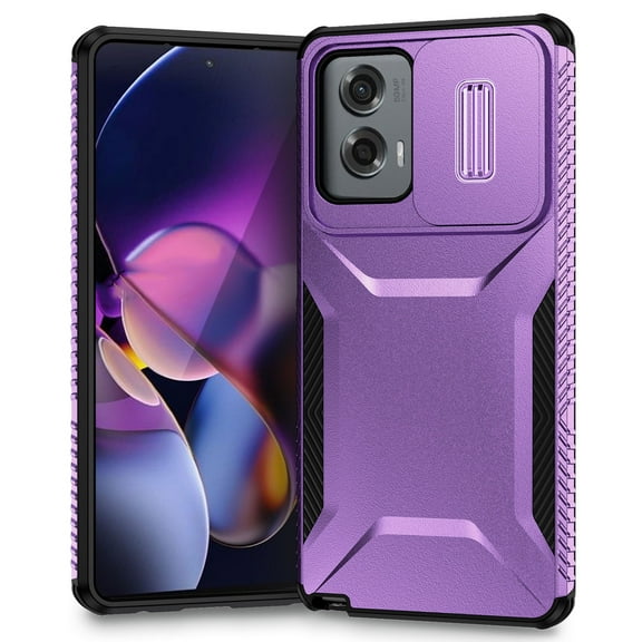 for Moto G Play 4G (2024) Case with Built-in Camera Lens Slide Cover, Heavy-Duty Shockproof Rugged Case Heavy Duty Bumper Shockproof Phone Cover for Moto G Play 4G (2024),Purple