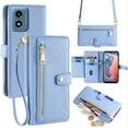 thumbnail image 1 of For Moto G Play 4G 2024 Wallet Case, Crossbody Shoulder Strap Zipper Pocket Cards Holder Shockproof Premium PU Leather Portable Phone Case for Motorola G Play 4G 2024, Blue, 1 of 8