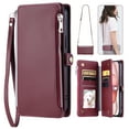 thumbnail image 1 of For Moto G Play 4G (2024) Wallet Case – Crossbody Strap+Hand Lanyard & Zipper Pocket Credit Card Slots,Drop Tested PU Leather Magnetic Folio Cover with RFID Blocking Card Holder Phone Case,Winered, 1 of 11