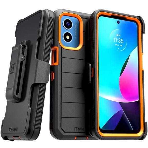 Moto G Play 4G Case with Belt Clip, Kickstand, & Dual-Layer Protection - Black/Orange