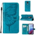 thumbnail image 1 of Moto G Power (2021) Case,  Embossed Butterfly PU Leather Credit Card Slots Wallet Case with Hand Strap for Motorola Moto G Power 2021,Blue, 1 of 7