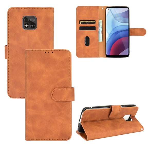 Moto G Power 2021 Case, PU Leather Wallet Flip Card Slots Cover Money Pocket Magnetic Closure Stand Kickstand Folio Phone Protective Case for Motorola Moto G Power 2021, Brown