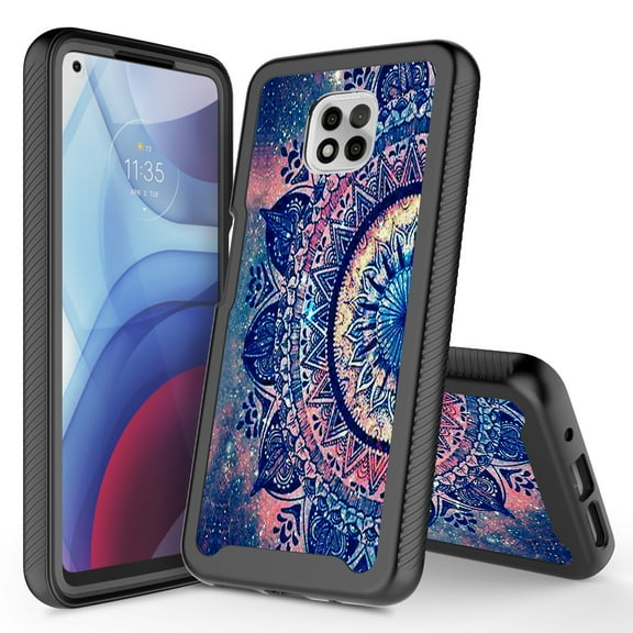 Moto G Power 2021 Case, Rosebono Graphic Design Shockproof Impact Resistant Protective Full-Body Rugged Clear Hybrid Bumper Case for Moto G Power 2021 (Mandala)